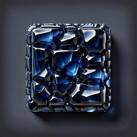 Hyper-realistic, detailed, intricate, from above Game icon: 1.6, 2d, dark-blue obsidian plate BUTTON, monolith Stone, bricks style, simple transparent background