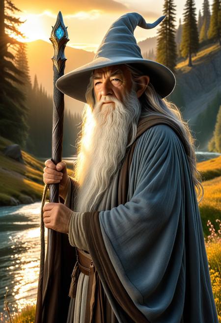 ((realistic,high resolution,excellent focus,balanced colors,correct and accurate anatomy)) image Gandalf old man, wizard,wearing a wide-brimmed hat,holding a magic staff,riding a huge (wolf),forest,river,sunset Gray is one of the most powerful wizards in Middle-earth. He is wise, good, and brave, and has dedicated his life to fighting the forces of evil.
Gandalf was born in the far west, in the land of the Valar. He is one of the Worn, a group of wizards who are sent to Middle-earth to help the humans, elves and dwarves fight against Sauron.
Gandalf is known for his wisdom and advice. He is always ready to help those who need him and is ready to sacrifice himself for the good of others.
Gandalf is a symbol of hope and goodness. He is an example of how one person can make a big difference in the world.
licking colors, golden hour light, sunset, sunrise, white long beard
Gandalf opens a magical portal