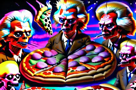 pizza_dreams a classic oil painting of a private meeting of the founding fathers discussing the Declaration of Independence by Lisa Frank, DMT art, psychedelic art, mushrooms everywhere, photo realistic, 16k, UHD, masterpiece, glitch filter, high noise, volumetric lighting, trending on pixiv, insanely detailed, horror aesthetic, insanely colorful, synthwave, distortion ev