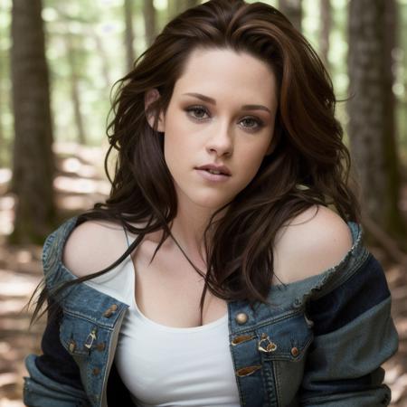 closeup picture, best quality, a  sexy beautiful KS<lora:KS:1.0>, solo, long hair, looking at viewer, forest background, brown hair, bare shoulders, grey eyes,upper body, lips, jeans and jacket, realistic, 8k, hdr