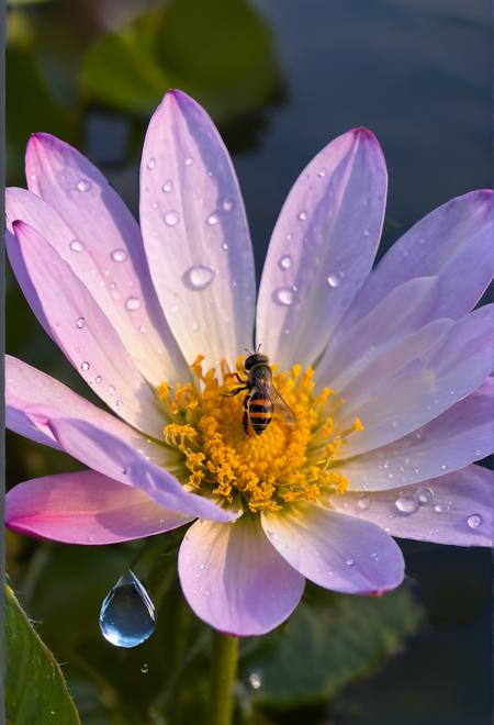 score_9,score_8_up,score_7_up,score_6_up,score_5_up,score_4_up, Single dew drop on a flower, reflecting a palace, sunrise, realistic view, 32k uhd,16k resolution photorealistic, masterpiece, breathtaking intricate details, realistic and lifelike cgi, dramatic natural lighting, reflective catchlights, high quality CGI VFX fine art, <lora:add-detail-xl:1.3>