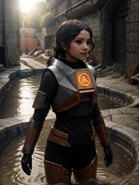 (frontal view:1.2), a woman wearing hevsuit mk5 standing in a sewer, cute face, realistic skin, afternoon, sun shining from behind, dramatic lighting, realistic armor textures, armor shine, ultra realistic, wallpaper, intricate, sharp focus, ray tracing, rtx, professionally color graded, professional photography, masterpiece, ultra detailed, high quality, best quality, 4k, 8k, raw <lora:hevsuit:0.6> <lora:add_detail:0.15>