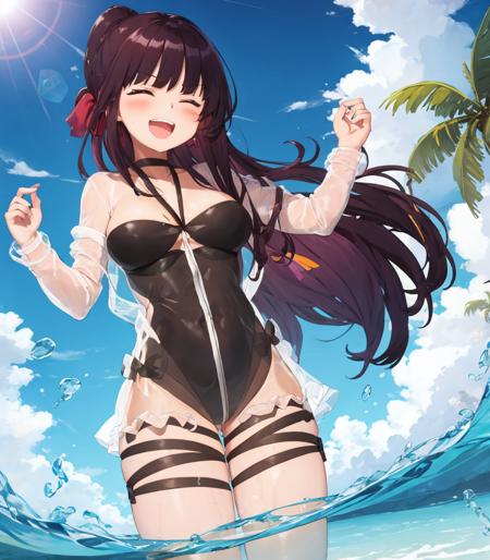 beach, Wa2000, (wa2000swimsuit:1.1), cowboy shot, ocean partially submerged, closed eyes, smile, laughing, (see-through jacket:1.2)
<lora:Wa2000:1> <lora:Wa2000Swimsuit_Costume:1.2>