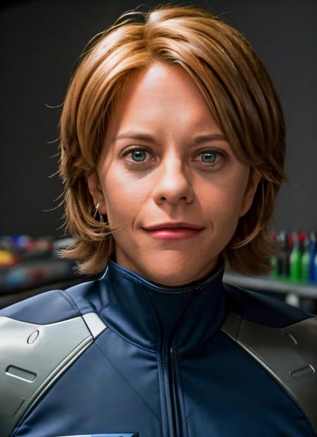 portrait of skswoman, happy , wearing superhero suits , with long straight hair , background classroom, epic (photo, studio lighting, hard light, sony a7, 50 mm, matte skin, pores, colors, hyperdetailed, hyperrealistic), <lyco:Meg RyanV2:1.2>