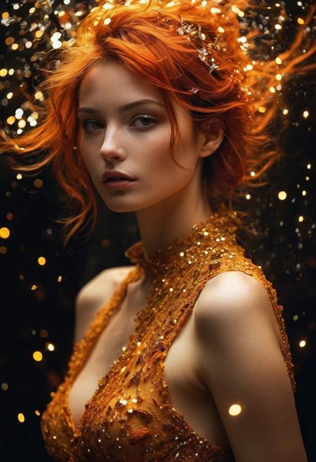(Soft Lighting Photography by Mimoza Veliu and Mario Giacomelli:1.2), Photo of TWbabeXL01, NSFW, photorealistic, by Greg Tocchini and Shiro Masamune, close up, underexposure, 1 girl, Sci-Fi, extremely detailed, glowing lights, beautiful magical sparkles, vibrant whimsical colors,, in the style of nicola samori