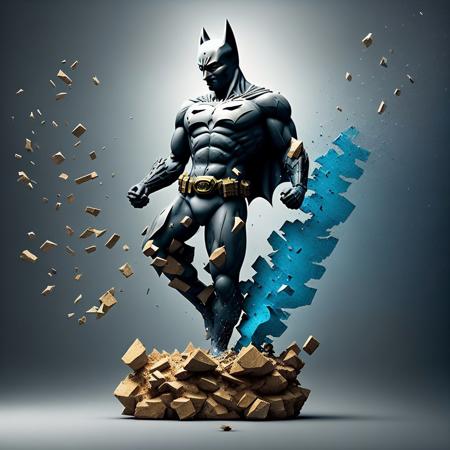 mdjrny-shttr, broken statue of batman made of (marble:1.1) with golden inlays with (blue lightnings:1.3) on background, hyper-realism, best quality <lora:broken rocks:0.8>, hyper-realism, best quality