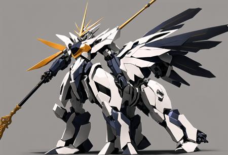 dramatic angle,dynamic angle,an extremely delicate and beautiful mecha, 8k wallpaper,masterpiece,best quality,((solo focus, :1.2)).illustration,mecha,(Centaur + mecha:1.2), A robot with four legs in the shape of a centaur,A mecha with four legs in the shape of a centaur,((four legs)),white + red body,black_background, weapon, v-fin, polearm, holding_weapon, solo, glowing, holding, spear, looking_at_viewer,, full_body,transparent_background, standing,Centaur,from side, ((realistic)),science fiction,