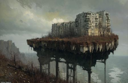 (impressionism:1.1), Cliff/Bluff , russian panel houses, (jeremy mann:0.9), rural, a painting,scene painting,scenery, <lora:russian_panel_houses_v105:1.2>,