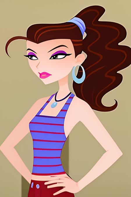 6teen_tricia brown hair, jewelry, earrings, makeup, ponytail, hoop earrings