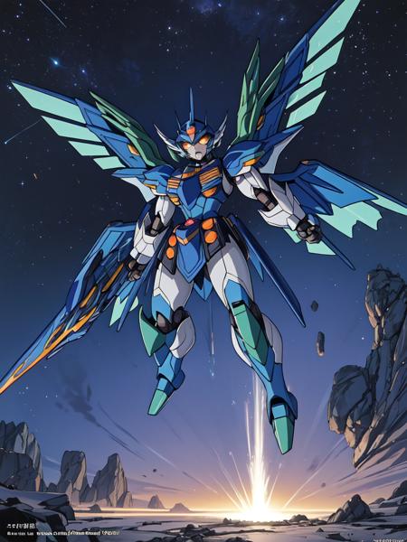 ReideenHawk orange eyes green eyes armor v-fin wings