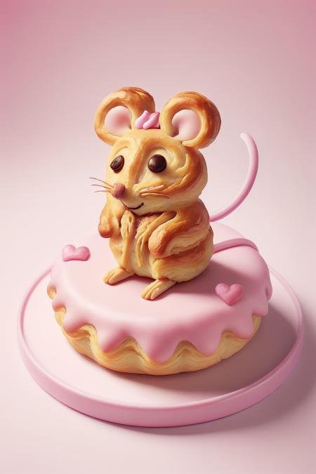 mouse and keyboard, made out of pastry, pink background <lora:ral-pastry-sd15:1>