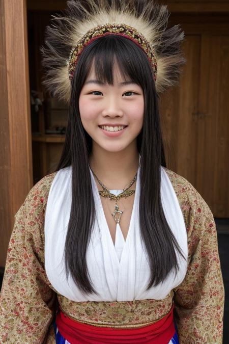 Realistic smiling sexy Greenland girl in traditional clothing