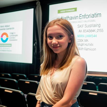 RAW photo of  lifewithmak, Captivating in a Wrap blouse and high-waisted pants during a presentation at a conference, (high detailed skin:1.2), 8k uhd, dslr, soft lighting, high quality, film grain, Fujifilm XT3,   <lyco:lifewithmag-000023:1.0>