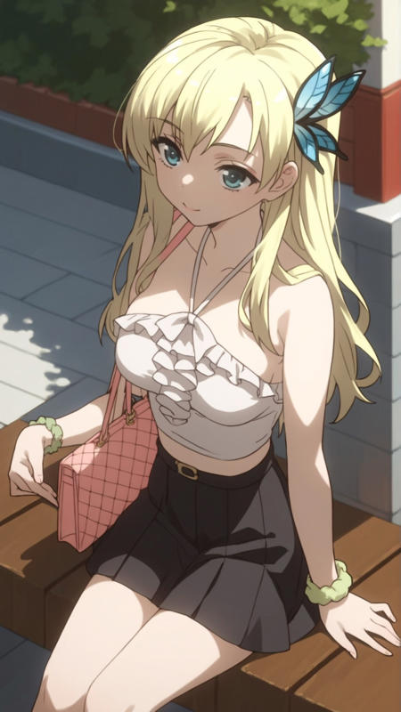 sena_haganai sena_haganai, an anime girl,  1girl, solo, long hair, breasts, looking at viewer, smile, bangs, blue eyes, skirt, blonde hair, shirt, hair ornament, closed mouth, school uniform, white shirt, pleated skirt, indoors, black skirt, butterfly hair ornament, st. chronica academy school uniform, sena_haganai, an anime girl,  1girl, solo, long hair, breasts, blue eyes, blonde hair, navel, cleavage, swimsuit, bikini, tree, side-tie bikini bottom, scrunchie, front-tie top, string bikini, blue bikini, pool, wrist scrunchie, sena_haganai, an anime girl,  1girl, solo, long hair, breasts, skirt, blonde hair, hair ornament, sitting, midriff, bag, halterneck, casual, handbag, butterfly hair ornament,