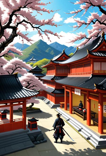 Sinoink, samurai, katana , temple, tea, sakura, cherry