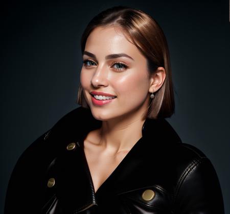 focus and concentrate on creating an ultrarealistic high definition RAW photograph 28 year old Caucasian female face (eyes blue:1.1), (eyelashes:1.1), (eyebrows:1.1), (nose:0.5), (mouth:1.2), (teeth:1.2), (Ears:0.8), (cheeks:0.5), (chin:1.1), (forhead:1.1), (freckles:0.7), (beauty mark:0.7), (smile:1.1), (attractive, cute, gorgeous, lovely, good looking, dazzling, pleasing, stunning, beautiful, female, woman:1.2), high quality detailed skin, (perfect and high quality photogenic female face:1.2), perfect round pupils, perfect round brown eyes, perfect round smooth shoulders, perfect teeth, (muscles neck:0.5), (detailed female muscles arms:0.8), (detailed female muscles legs:0.8), (detailed female muscles shoulders:1.0), (detailed  muscles abdomen:0.8),(detailed female hand:1.0), (Nikon d6 digital camera optimal automatic settings, the best ultrahigh definition image rendering quality, the highest quality SDHC card to take photos:1.5),
(light brown short length hair with bangs:1.1), wearing red lipstick, wearing leather jacket, brass buttons, shadows,