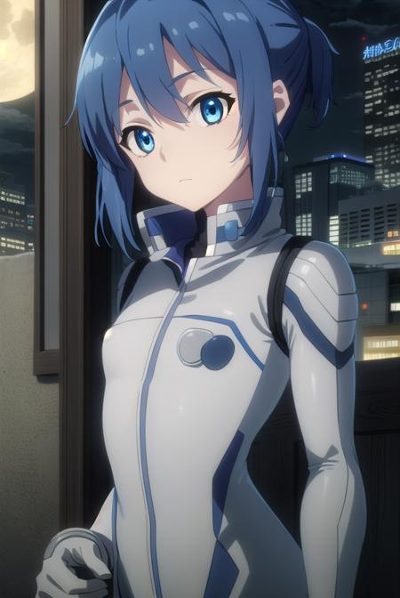 rui kanoya, blue eyes, blue hair, male focus, pilot suit