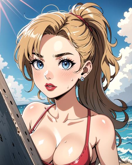 ((masterpiece), best quality, high quality, professional quality, highly detailed, highres, perfect lighting, natural lighting), Boiling vigorously, one-piece swimsuit, Charmer, Average Height, Lean, Square Face, Dark Skin, Strawberry Blonde Hair, hazel Eyes, Narrow Nose, Thick Lips, Round Chin, Long Hair, Coarse Hair, Frohawk, augmented breasts, Threader earrings, light pink sheer lipstick, Glistening wet patches on the surface, Crashing ocean waves,morbid, Mysterious winged creature with glowing eyes, Fair Skin, Brunette with a high ponytail and sleek straight hair, beige stain lipstick, A misty graveyard with an open grave and an overturned tombstone,Craft an incredible, ultra-detailed illustration, Robed, Baroness, Short, Slim, Round Face, Fair Skin, Honey Blonde Hair, grey-blue Eyes, Long Nose, Pouty Lips, Prominent Chin, Long Hair, Wavy Hair, Wavy Updo, natural breasts, Huggie earrings, black gloss lipstick, An inverted world with sky beneath and ground above, defying expectations, A network of crystalized branches, capturing the beauty of nature's delicate formations