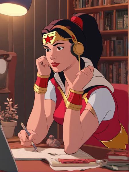 Wonderwoman as a Lofi Girl  <lora:SDXL-LofiGirl-Lora:1>, Very detailed, clean, high quality, sharp image