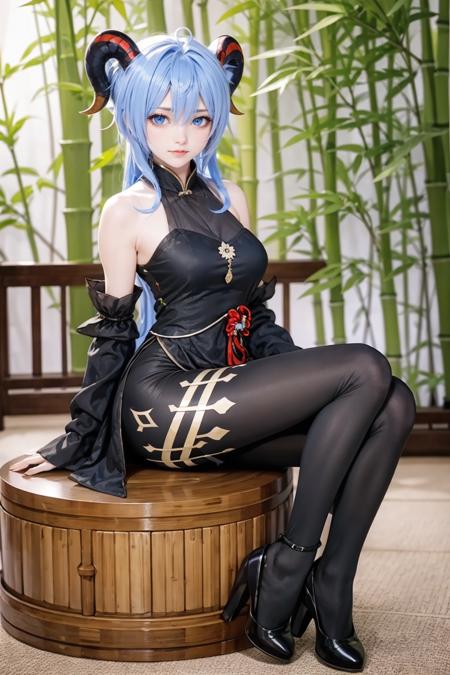 cosplay,ganyu \(genshin impact\) black dress pantyhose