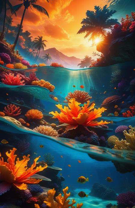 score_9,score_8_up,score_8,masterpiece,best quality,good quality,very aesthetic,colorful,8K,depth of field,
trending on artstation,underwater,landscape in color,fiery background,simple,Underwater Tracking Shot,
<lora:Dreamyvibes artstyle SDXL - Trigger with dreamyvibes artstyle:0.8>,Dreamyvibes Artstyle,<lora:quality1:0.8>,<lora:Vivid Midjourney mimic - XL SDXL v2.0:0.4>,