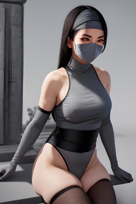 <lora:Kitana_MKII-10:.8>kitana, black hair, grey leotard, grey hairband, grey gloves, grey thighhighs, grey mask, solo, ultra detailed, ancient chinese temple