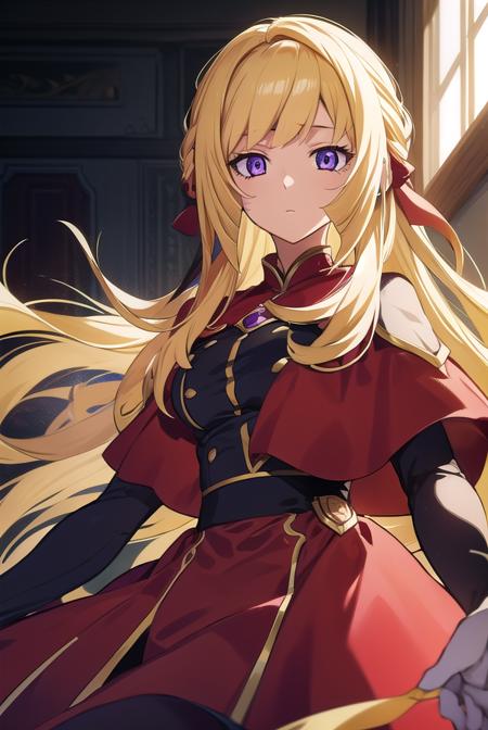 kudeliaainabernstein, <lyco:kudeliaLYCORIStest:1>,
kudelia aina bernstein, (purple eyes:1.1), long hair, blonde hair, bangs, blunt bangs,
BREAK gloves, dress, red dress, white gloves, capelet, gown, red gown, apricot, black apricot,
BREAK looking at viewer,
BREAK indoors,
BREAK <lora:GoodHands-vanilla:1>, (masterpiece:1.2), best quality, high resolution, unity 8k wallpaper, (illustration:0.8), (beautiful detailed eyes:1.6), extremely detailed face, perfect lighting, extremely detailed CG, (perfect hands, perfect anatomy),