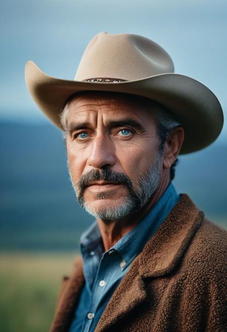 photo-shoot, photo studio, RAW photo, editorial photograph, film stock photograph, cinematic, a 60 years old American Cowboy posing on the prairie with his Appaloosa horse, traditional clothing, (shot from above:0.15), quiet strength, imperfections , multiple textures, irregular shapes, authentic, character, embracing imperfection , soft lighting, high resolution, (macro photography:1.5), HDR, (detailed textures:1.5), natural colors, Clouded in and around with gray Smoke and Fog intricate face, gray Stringy hair, Bright blue eyes, Aquiline nose with a dorsal hump, great detail, intricately detailed, moor, grass, sage, stones, vintage aesthetic, hyper detailed, hyper realism , high definition, high resolution, bold colors, deep colors, contrasting colors, multiple  objects:1.5), (style of Paul Fusco, Mathew Brady, David Burnett,Edward S. Curtis:1.5),(low contrast:1.4) flash-photography, (flim grain:1.6), dark atmosphere, focused on expression, manly expression, photography, 35mm, Nikon D850 film stock photograph, Kodak Portra 400 camera f1.6 lens, 8k, UHD, easynegative, negative_hand, perfecteyes, blue eyes