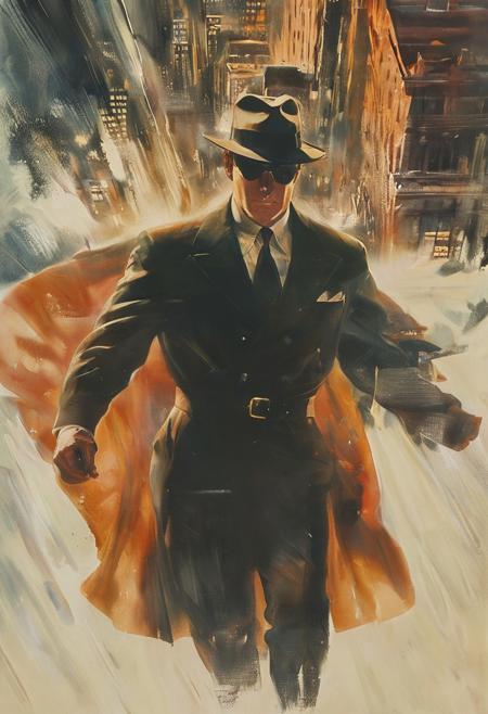 Close-up. A private detective in the 1940's, Style of Alex Ross