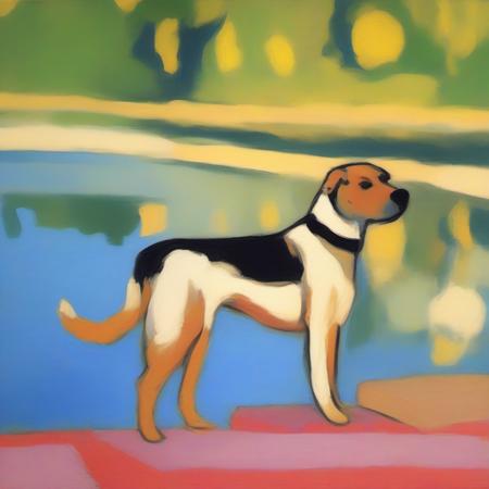 an impressionist painting of a dog by a lake in the style of Matisse <lora:impressionism:1>