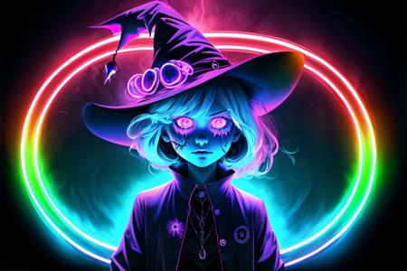 Supernatural Entities, neon lights, haunted nightmares, eerie neon witches, and other psychedelic beings that haunt and terrorize characters under neon rainbows