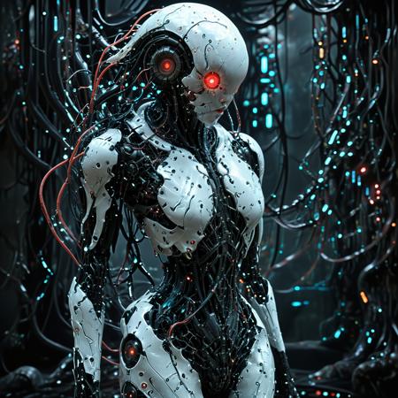 (biopunk sexy woman merging with jellyfish creature:1.2) with cybernetic features, cinematic, cyberpunk elements, amazing detailed, grim sci-fi, biomorph, organic and mechanical, natural light, beautiful cleavage, glowing red eyes  <lora:Dark_Futuristic_Circuit_Boards:0.6>  circuitboard, dark futuristic  <lora:hyperkraximalism_v1-1:0.2> <lora:Faceless_Cyborgs:0.9>  <lora:SDXLFaeTastic2400:0.6>