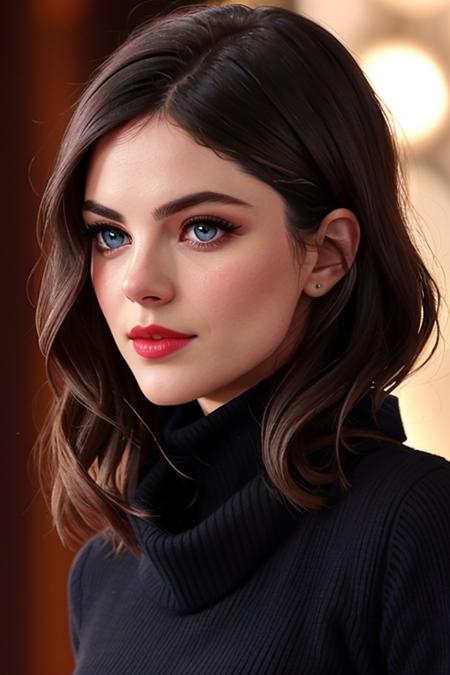 photo of a woman, monicab:0.99, ((pale skin)), ((short hair, dark brown hair))((turtleneck sweater dress, scarf):1.2),((cowboy shot, waist, hips, thighs):1.2),((outdoors, snow, forest):1.2),,((red lipstick, eyeliner, eye shadow, blush):1.2), ((best quality, masterpiece, extreme details, high resolution):1.2),((detailed eyes, beautiful eyes, detailed face, beautiful face):1.2)