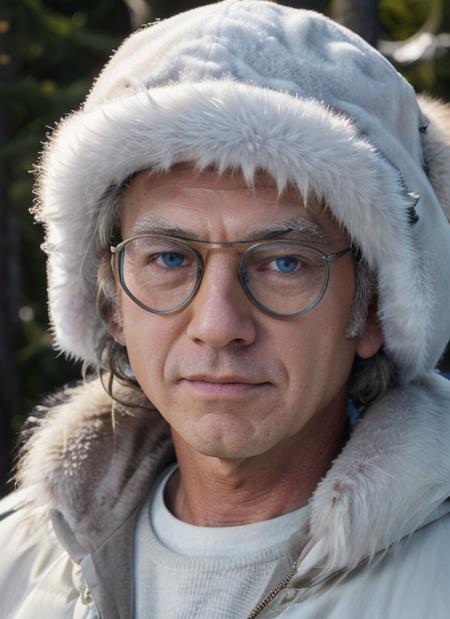 ld1, male, masculine, man wearing Arctic Expedition Gear, Fur Parka, Fur Hat, Snow Goggles, Ice Pick, Compass,  , (ultra high res,photorealistic,realistic,best quality,photo-realistic), (high detailed skin,visible pores),(real person,photograph),,realistic,simple background,upper body, (8k, raw photo, best quality, masterpiece),(1 man),photon mapping, radiosity, physically-based rendering,automatic white balance, ,watery eyes,,(looking at viewer),(irises and pupils are rounded,the pupil reflects the surroundings,eyes are not the same size),
 <lora:LarryDavid:.85>