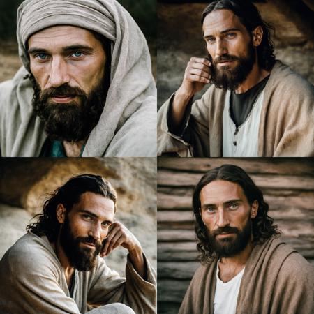 vodka_portraits, A profound photograph of Jesus, captured with a 50mm lens, emphasizing authenticity and emotional depth. The composition captures Jesus in a candid moment, his eyes brimming with compassion and understanding. The color palette reflects natural tones, lending a sense of realism and intimacy. The lighting creates gentle highlights and shadows, revealing the texture of his skin and the subtleties of his expression. The atmosphere exudes a palpable sense of empathy and spiritual connection. <lora:vodka_portraits:0.7>