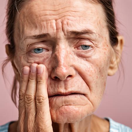 <lora:polyhedron_all_sdxl-000003:0.5> RAW photo, (full body portrait:1.5) of a sad beautiful 70 year old (crying:1.1) woman, wrinkled face, pink summer dress, full sharp, detailed face, blue eyes, (high detailed skin:1.2), 8k uhd, dslr, soft lighting, high quality, film grain, Fujifilm XT3 <lora:tears-000003:0.5>
intricate skin details, visible skin detail, detailed skin, detailed skin texture, mascara, skin pores, light freckles, skin fuzz, blush, translucent skin, subsurface scattering, minor skin imperfections, wrinkles, vitiligo spots, skin fuzz