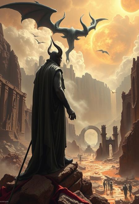 I also stood in Satan’s bosom & beheld its desolatons:
A ruin’d Man, a ruin’d building of God not made with hands;
Its plains of burning sand, its mountains of marble terrible;
Its pits & declivities flowing with molten ore & fountains
Of pitch & nitre; its ruin’d palaces & cities & mighty works;
Its furnaces of affliction, in which his Angels & Emanations
Labour with blacken’d visages among its stupendous ruins,
Arches & pyramids & porches, colonnades & domes,
In which dwells Mystery, Babylon; here is her secret place;
From hence she comes forth on the Churches in delight;
Here is her Cup fill’d with its poisons, in these horrid vales,
And here her scarlet Veil woven in pestilence & war;
Here is Jerusalem bound in chains, in the Dens of Babylon.