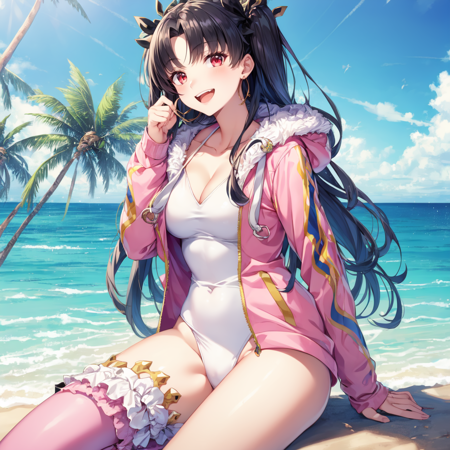 ishtar(fate) an animation is made of a anime character with a lot of details, 1girl, ishtar (fate), solo, long hair, red eyes, jewelry, single thighhigh, breasts, hoop earrings, navel, earrings, thighhighs, black hair, looking at viewer, cleavage, armlet, two side up, bikini, single detached sleeve, mismatched bikini, bangs, indoors, room background, a character that is dressed in yellow and orange outfit in anime style, 1girl, ishtar (fate), long hair, black hair, yellow shorts, red eyes, solo, shorts, red hair, gloves, yellow vest, earrings, jewelry, multicolored hair, two-tone hair, two side up, ass, breasts, looking at viewer, fingerless gloves, hoop earrings, short shorts, blush, belt, vest, bangs, white background, yellow gloves, cropped vest, indoors, room background, an anime drawing of a girl with black-red hair, 1girl, ishtar (fate), bodysuit, solo, long hair, horns, black hair, red hair, multicolored hair, black bodysuit, two-tone hair, looking at viewer, breasts, indoors, room background, ishtar (fate), 1girl, crescent facial mark, bodysuit, red bodysuit, two-tone hair, symbol-shaped pupils, facial mark, long hair, fur-trimmed cloak, crescent, red cloak, multicolored hair, blue hair, star-shaped pupils, star (symbol), horns, pink hair, forehead mark, cloak, indoors, room background, a picture of two anime characters standing next to each other one holding the other, ereshkigal (fate), ishtar (fate), multiple girls, breasts, 2girls, blonde hair, jewelry, long hair, red eyes, earrings, breast press, thighhighs, black hair, sisters, looking at viewer, armlet, open mouth, navel, tiara, two side up, single thighhigh, cleavage, bare shoulders, parted bangs, spine, bangs, siblings, between breasts, gold trim, collarbone, indoors, a blonde anime girl dressed in  and sitting in a room, 1girl, solo, ereshkigal (fate), blonde hair, red eyes, thighhighs, long hair, looking at viewer, gloves, jewelry, earrings, bangs, red bow, tiara, sitting, breasts, two side up, bow, parted bangs, knee up, cape, blush, black gloves, fur trim, black thighhighs, long sleeves, dress a pretty anime girl sitting on a beach in front of waves and palm trees, 1girl, ishtar (fate), solo long hair, smile, red eyes, open mouth, upper teeth only, fur trim, breasts, jewelry, black hair, single thighhigh, collarbone, earrings, hoop earrings, fur-trimmed hood, two side up, teeth, bangs, cleavage, round teeth, long sleeves, pink thighhighs, jacket, pink jacket, blush, ribbon, black bow, palm tree, swimsuit, thighhighs, hood, white one-piece swimsuit, black ribbon, medium breasts, looking at viewer, parted bangs, tree, sky, one-piece swimsuit, blue sky, fur-trimmed legwear,  an anime girl with blue hair on a room background, 1girl, ishtar (fate), blue hair, long hair, fur-trimmed cloak,solo, two-tone hair, cloak, orb, blue eyes, crescent facial mark, facial mark, two side up, multicolored hair, crescent, horns, symbol-shaped pupils