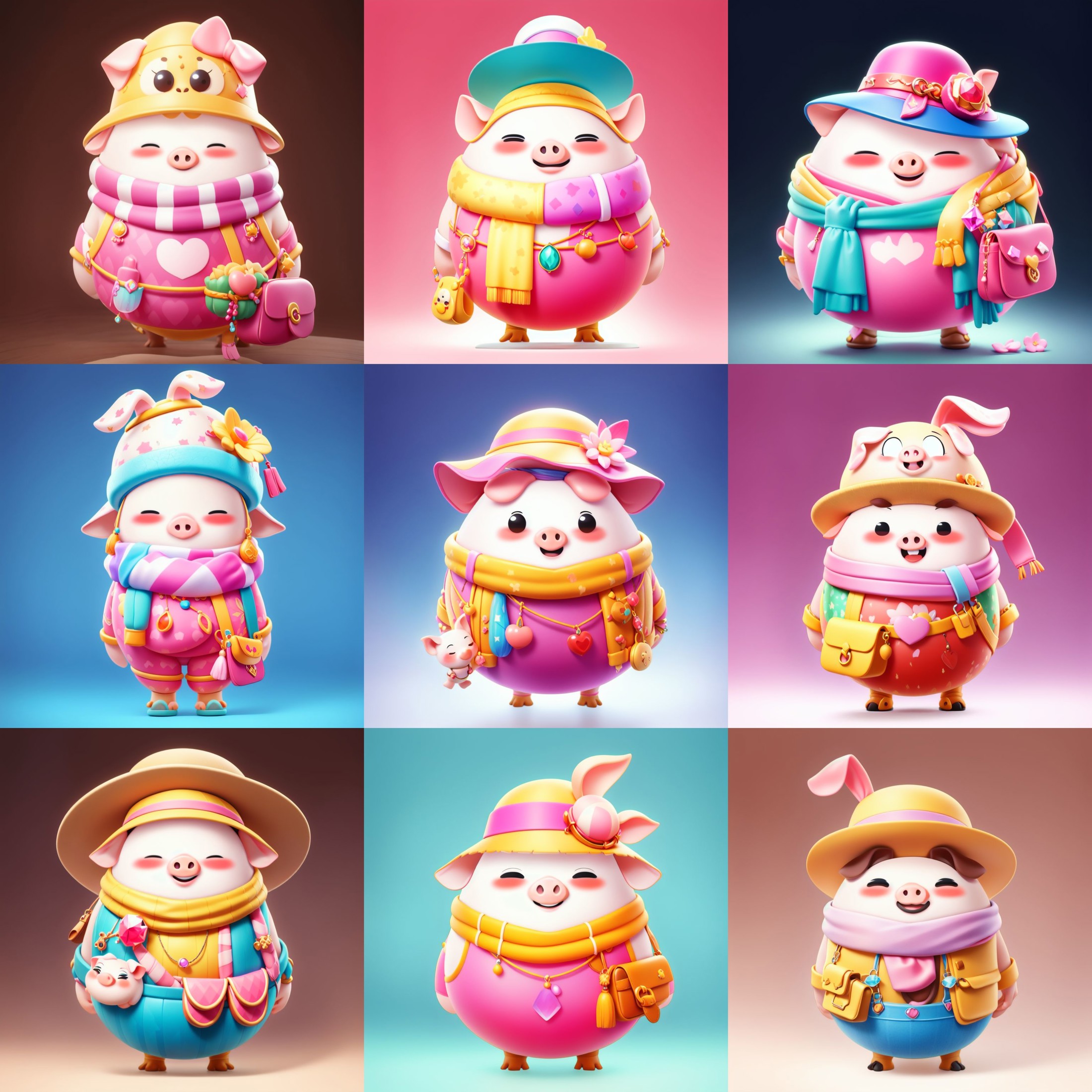 1pig,((RAW photo)),((best quality)),(photo-realistic:1.3),(masterpiece),hat,gems,scarf,jumpsuit,cartoon,4k,a lot of detail...