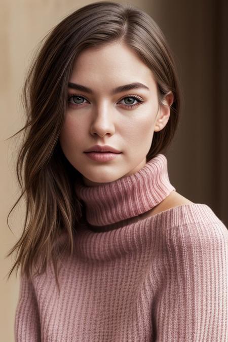 1girl, solo, photorealistic, realistic, masterpiece, best quality, ultra-detailed, portrait, collarbone, off shoulder, sweater, pink sweater, looking at viewer, close-up,