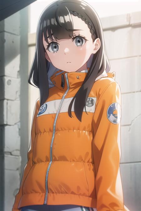 yuzukishiraishi, <lora:yuzuki shiraishi anime s1-lora-nochekaiser:1>,
yuzuki shiraishi, long hair, bangs, black hair, braid, (grey eyes:1.5),
BREAK jacket, helmet, orange jacket, orange helmet,
BREAK outdoors, snow, ice, 
BREAK looking at viewer, (cowboy shot:1.5),
BREAK <lyco:GoodHands-beta2:1>, (masterpiece:1.2), best quality, high resolution, unity 8k wallpaper, (illustration:0.8), (beautiful detailed eyes:1.6), extremely detailed face, perfect lighting, extremely detailed CG, (perfect hands, perfect anatomy),