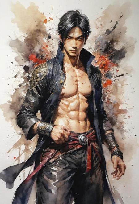by Shotaro Ishinomori,  (shiny, artstyle-watercolor but extremely beautiful:1.4), (intricate details, masterpiece, best quality:1.4) , in the style of nicola samori, 
long hu men style 2D art, Vibrant, dynamic, arcade, 2D fighting game, highly detailed, reminiscent of long hu men series,, looking at viewer