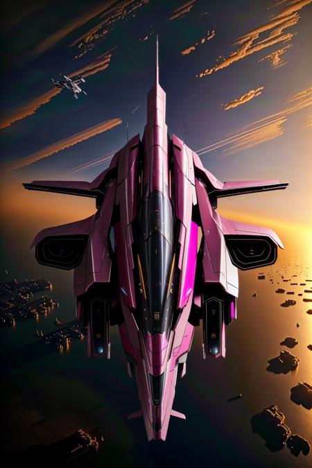 <lora:zzarspczz_v1:1>
masterpiece, highly detailed photorealistic 8k raw photo, best cinematic quality, volumetric lighting and shadows
airplane, cityscape, cloud, landscape, lights, no humans, scenery, science fiction, signature, sky, space, Carnation Pink spacecraft, star \(sky\), sunset, vehicle focus, watercraft, zzarspczz (Birdâs-eye view:1.2)