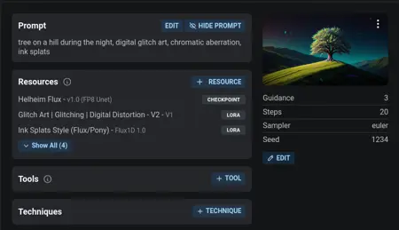 FLUX for txt2img, img2img, inpaint /w saving Metadata for Civitai