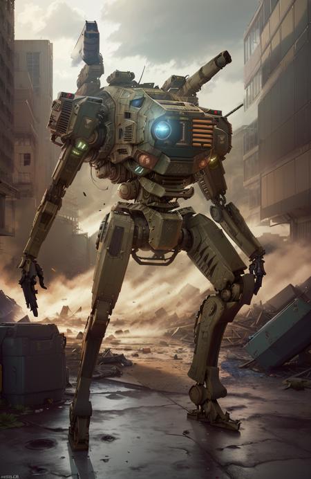 <lora:allymech:0.8> xmech assault robot in a ruined city, abandoned building, sci-fi, laser, (perspective:1.3), foliage in foreground, (shallow depth of field:1.3), (machine gun:1.3), (weapon:1.3), by lee jeffries nikon d850 film stock photograph 4 kodak portra 400 camera f1.6 lens rich colors hyper realistic lifelike texture dramatic lighting unrealengine trending on artstation cinestill 800