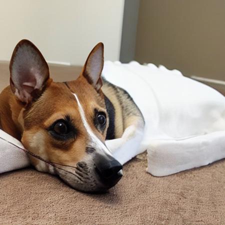 photo of beautiful tailubaby dog, white sofa, close up picture