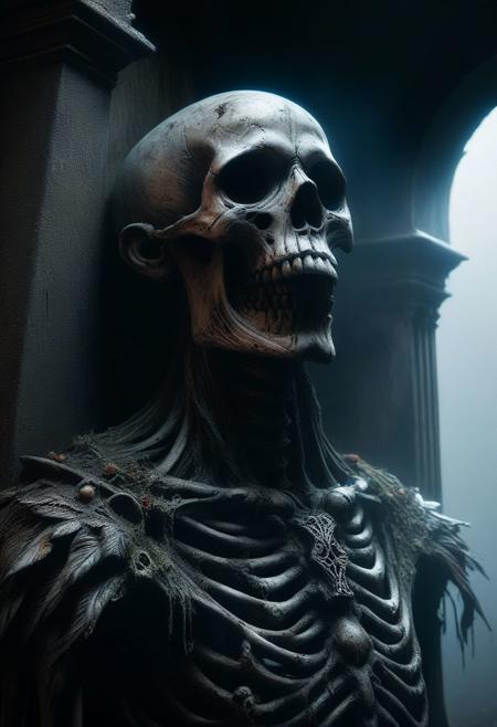 Kelemvor the Lord of the Dead, God of Death, Judge of the Damned, death of cyborg corpses piled up and rotting in a crypt, aura of necromancy,  horror, darkness, fear, hells gates, dynamic, highly detailed, smooth, sharp focus, art by Carne Griffiths and Wadim Kashin, trending on artstation, sharp focus, intricate details, highly detailed, by greg rutkowski, mysterious, epic, cinematic, <lora:add-detail-xl:1>, cinematic , fog, realism, photorealism, uhd