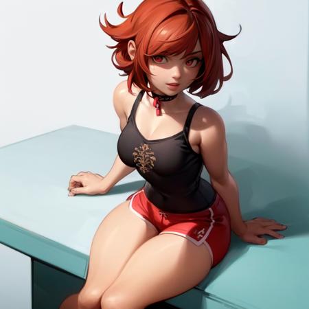 ToxxyT, masterpiece, best quality, long eyelashes, detailed eyes,(portrait:1), (sitting), thick thighs, medium breasts, soft breasts, soft body, (one girl:1.3), (solo:1.3), (academy:1.3), white skin, (bright red hair:1.3), (medium hair, messy hair:1.2), (red eyes:1.5), (red tank top, red sport shorts:1.3), (smile), (choker), (((high resolution illustration))),(extremely detailed, hyper detailed), (((intricate details))), ((detailed eyes)), (insanely detailed facial features), perfect face, authentic skin, perfect eyes

, (((high resolution illustration))),(extremely detailed, hyper detailed), (((intricate details))), ((detailed eyes)), (insanely detailed facial features), perfect face, authentic skin, perfect eyes, highly detailed, ultra detailed, best quality, intricate, hyperrealism, sharp, digital illustration, detailed, realism, intricate, 4k, 8k, trending on artstation, photorealistic, realistic shadows, realistic lighting, raytracing, intricate details, (illustration:1.1), highres, (extremely detailed CG, unity, 8k wallpaper:1.1), cinematic lighting, volumetric lighting, ultra realistic, extremely detailed,([minimal_gradient|line_style]:0.8) <lora:Toxxy-A1:1.1>