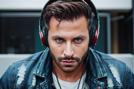 1boy, face focus, realistic, <lora:Henri Castelli:0.9>, face details, henricastelli, wearing a red jacket, futuristic, headphones, shiny