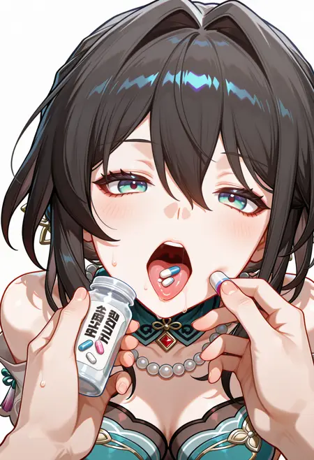 Feeding a drug / pill on tongue / drug on tongue